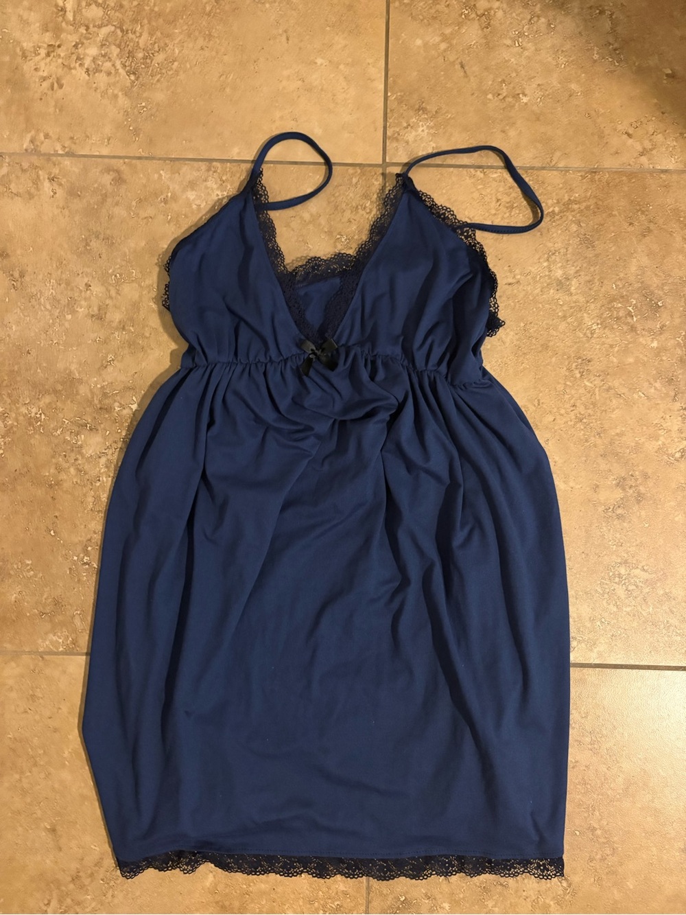 Navy Lace-Trim Slip Dress